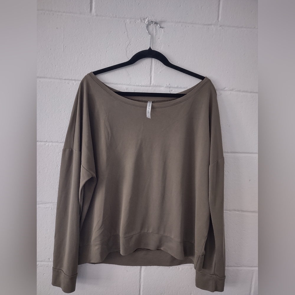 Fabletics Women's  Khaki Eco Sleek Knit Boat Neck Pullover Size L